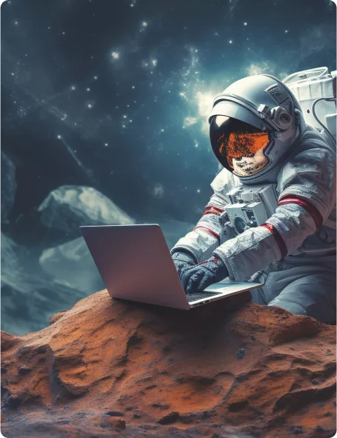 Astronaute utilisant un ordinateur